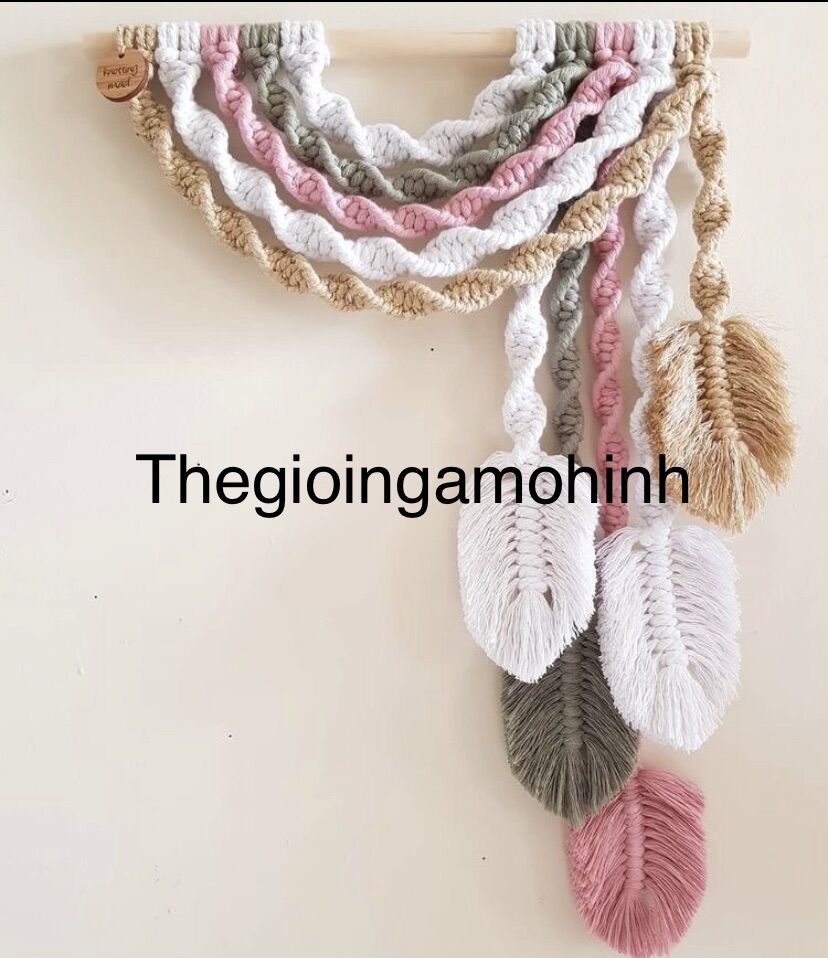 Cành treo macrame chiếc lá trang trí, decor không gian sống