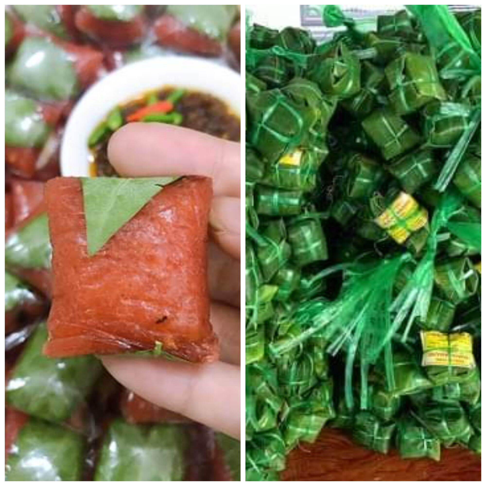 Nem chua lai vung lá chùm ruột gói lá chuối