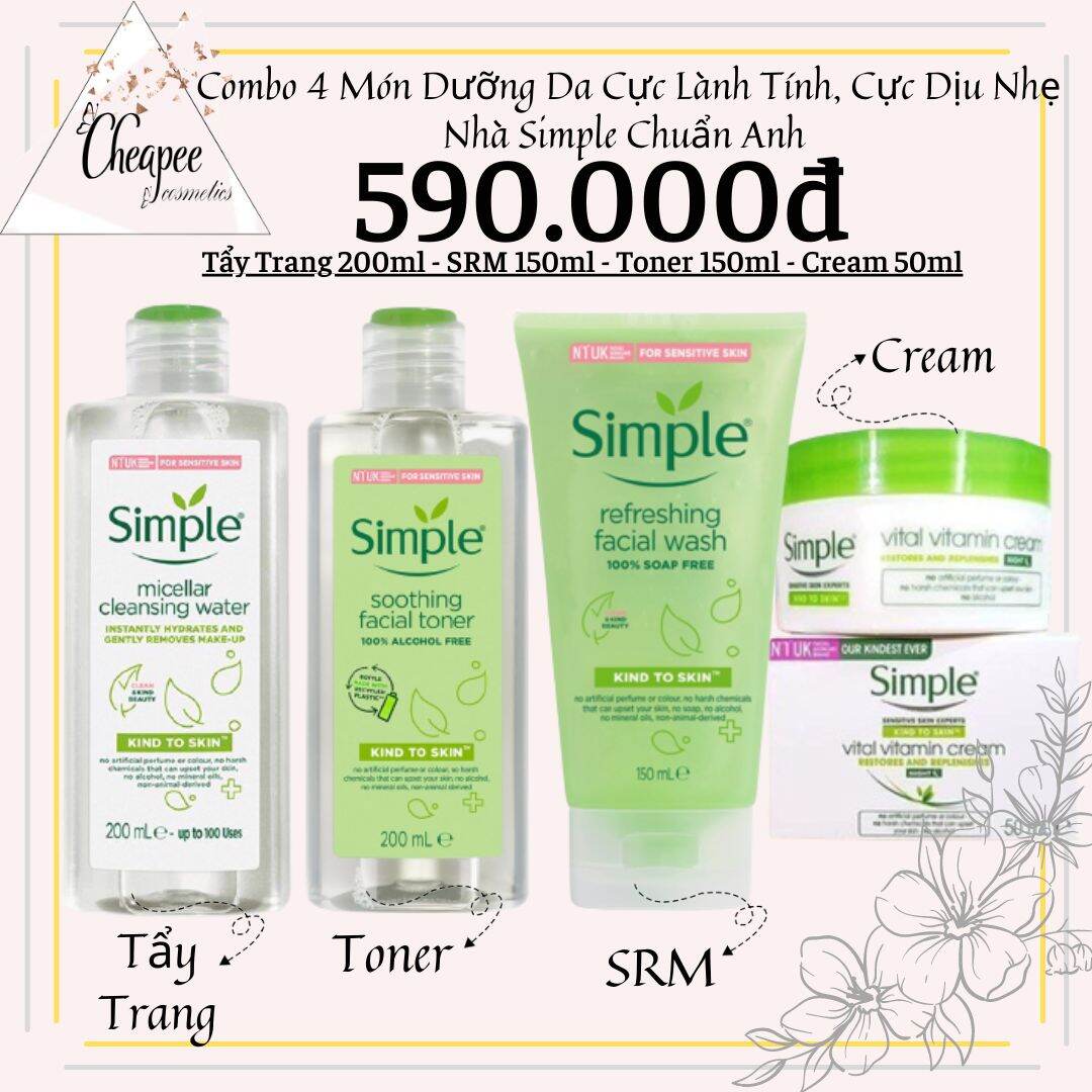 Combo 4 Món Dưỡng Da Nhà Simple Cực Lành Tính Dịu Nhẹ Kể Cả Da Nhạy Cảm Nhất
