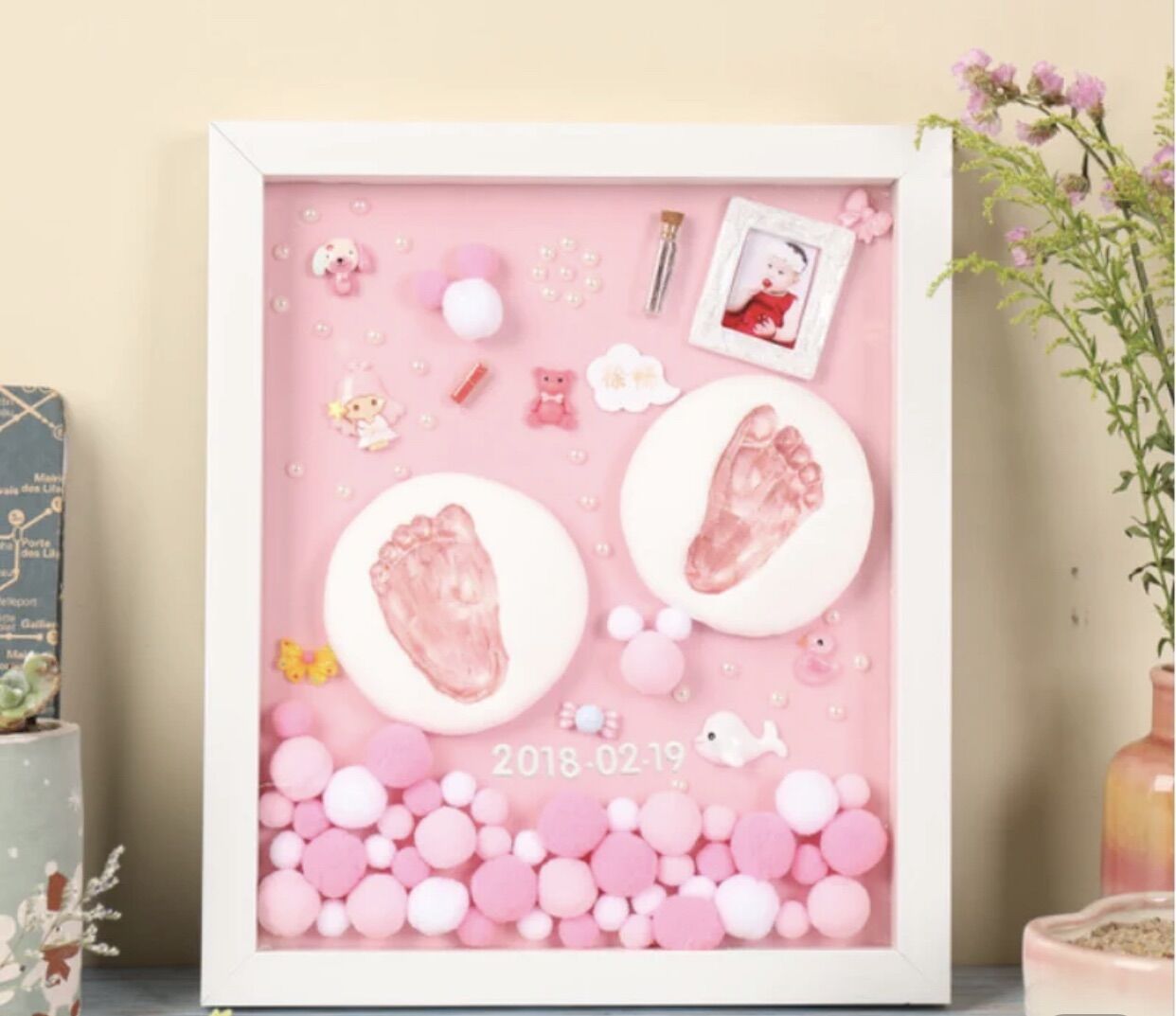 ( In ảnh inbox shop) Size 20x25cm Khung tranh in dấu chân tay