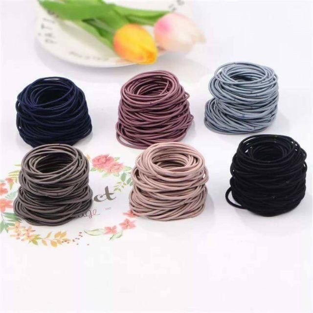 Set 100 thun buộc tóc kèm túi zip