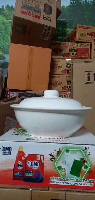 Thố sứ màu trắng có nắp đậy 24cm