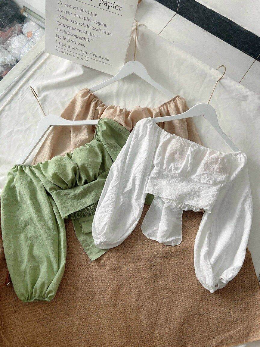 [HCM]ÁO KIỂU CROPTOP TAY PHỒNG HỞ LƯNG