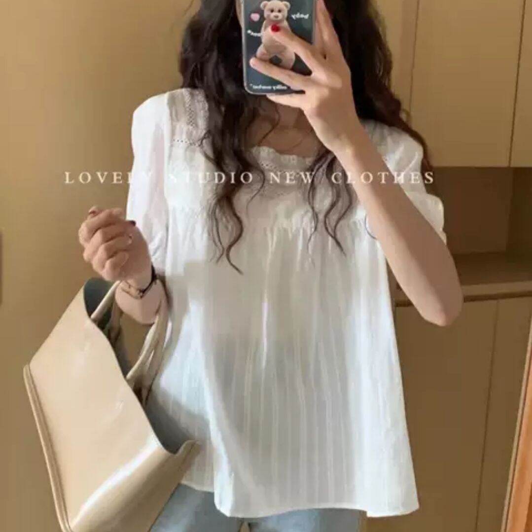 áo babydoll ren ngực cổ vuông cộc tay ảnh thật