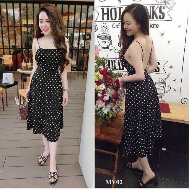Đầm chấm bi hở lưng có mút ngực