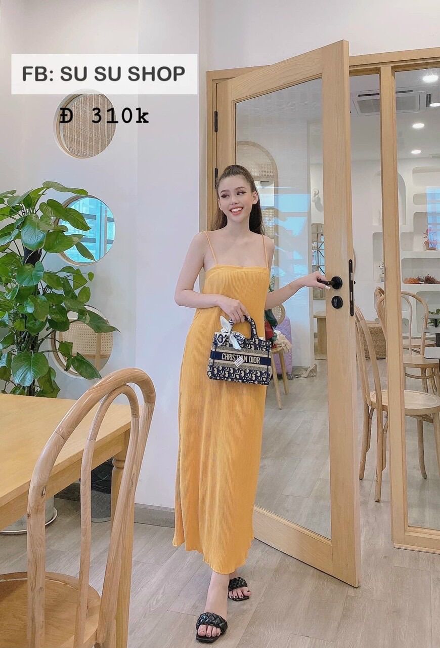 Đầm 2 dây cột nơ lưng (hình thật+video)