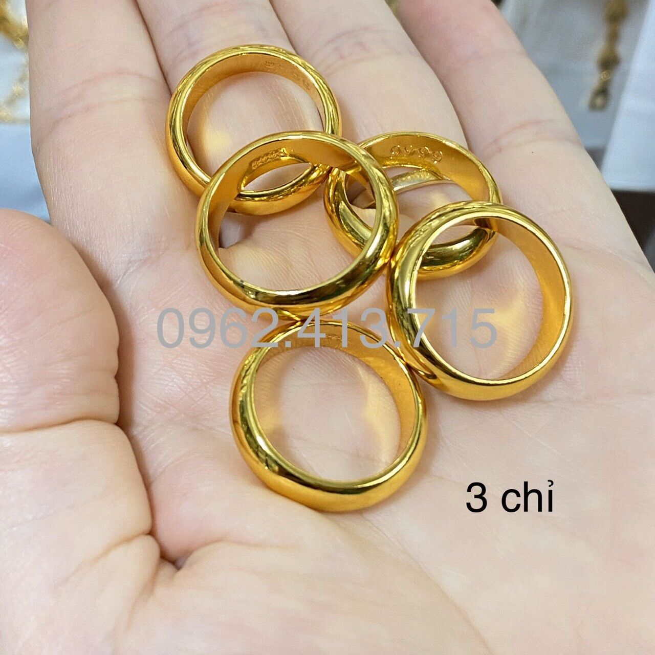 Nhẫn trơn loại 3 chỉ mạ vàng 24k có khắc 4 số 9