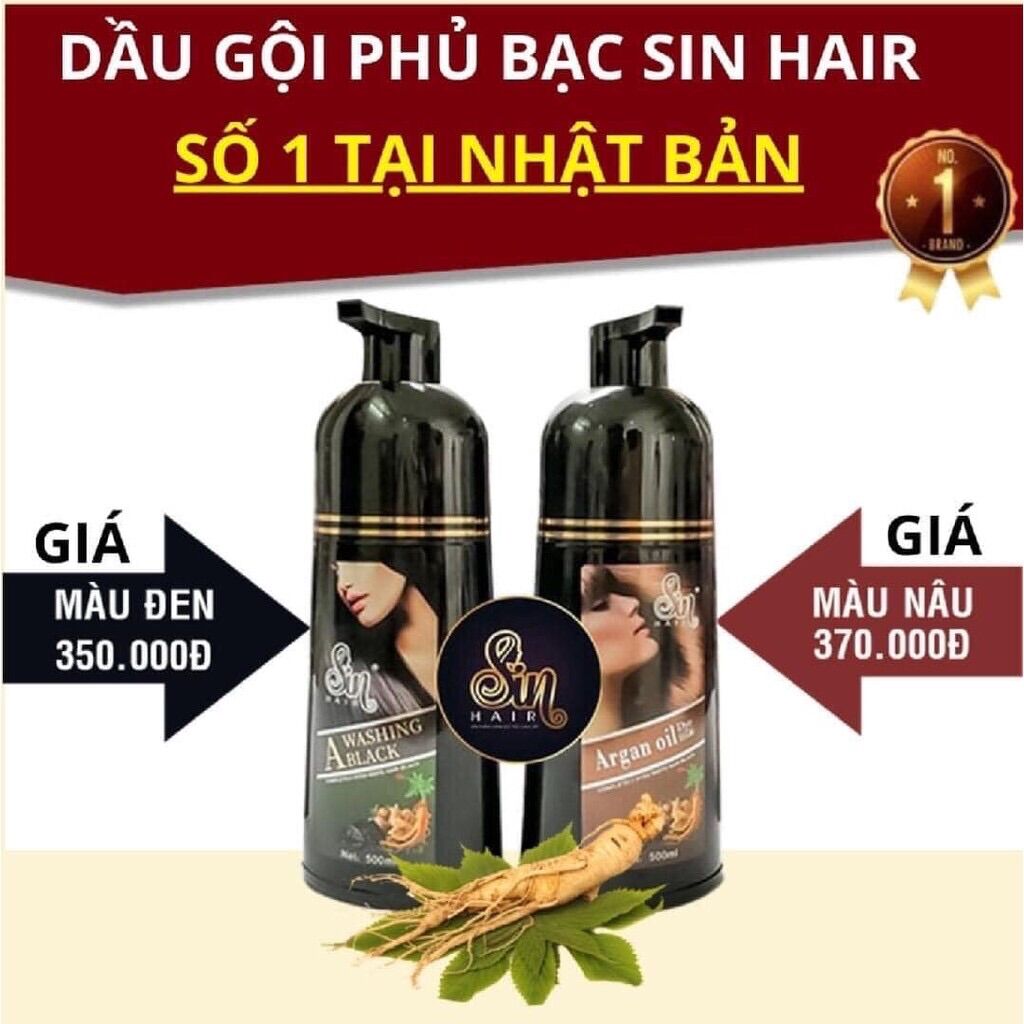 Dầu Gội Thảo Dược Phủ Tóc Bạc Nhân Sâm Sin Hair 500ml( nhuộm đen)hàng chuẩn cty 100%