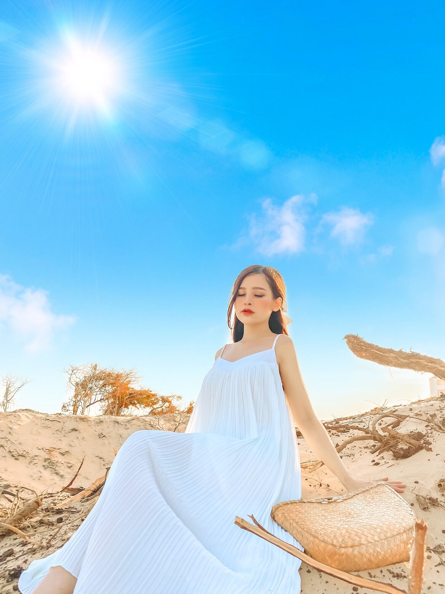Váy nữ 2dây dập ly dáng xuông dạo biển