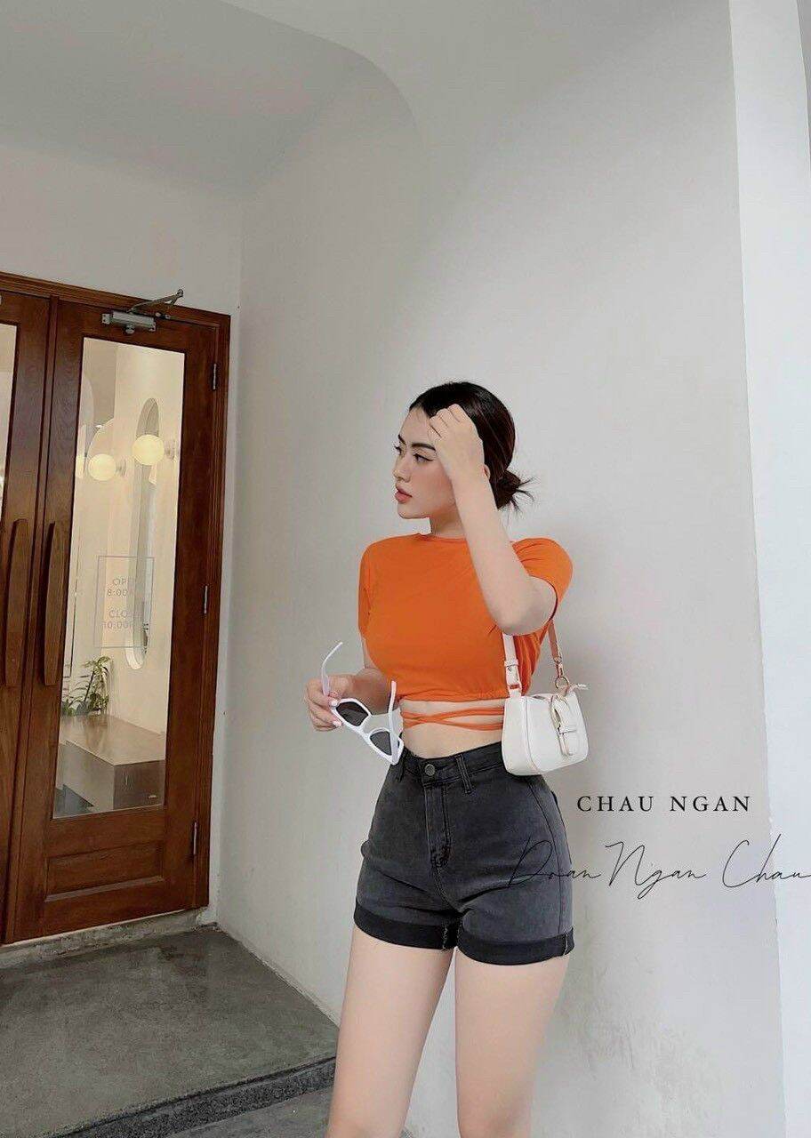 [HCM]ÁO CROPTOP DÂY QUẤN EO