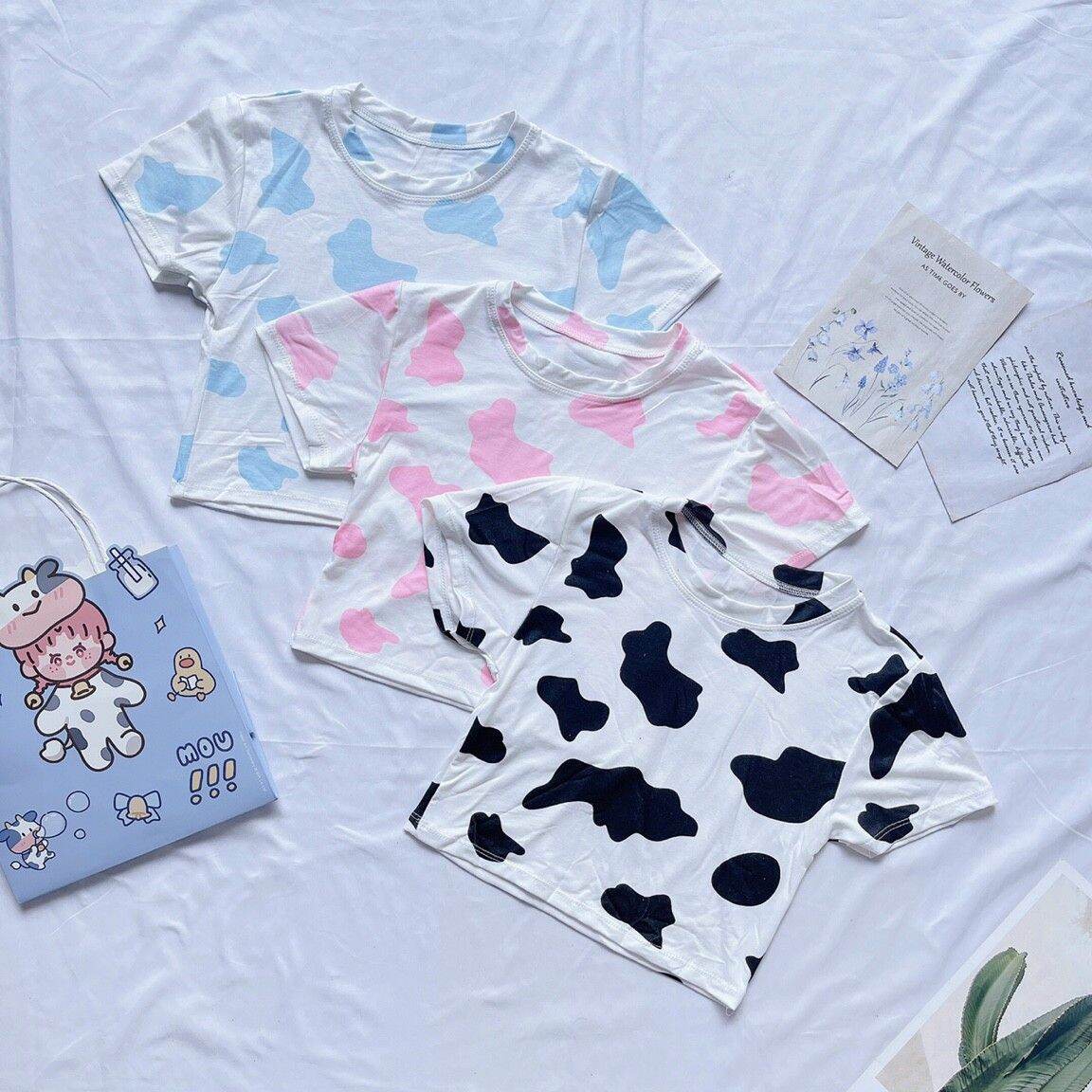 Áo croptop tay ngắn bò sữa 3 màu