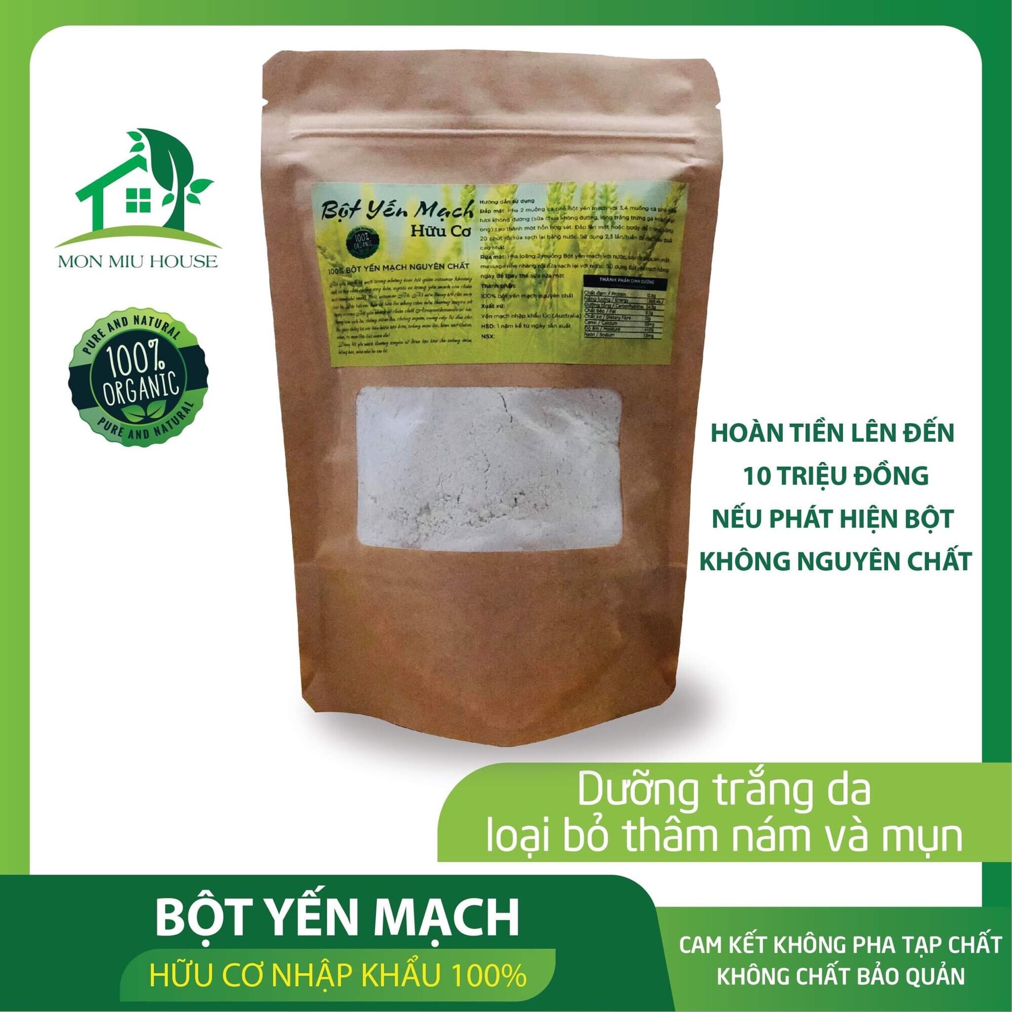 [HCM]500g Bột yến mạch hữu cơ nhập khẩu - Trắng da giảm thâm nám (Tặng kèm bộ dụng cụ trộn bột mask)