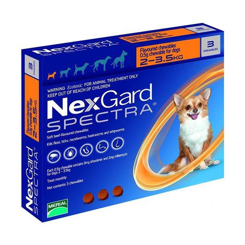 NexGard Spectra (2-3,5kg) - bảo vệ cún khỏi ve rận bọ chét ghẻ DEMODEX, giun sán