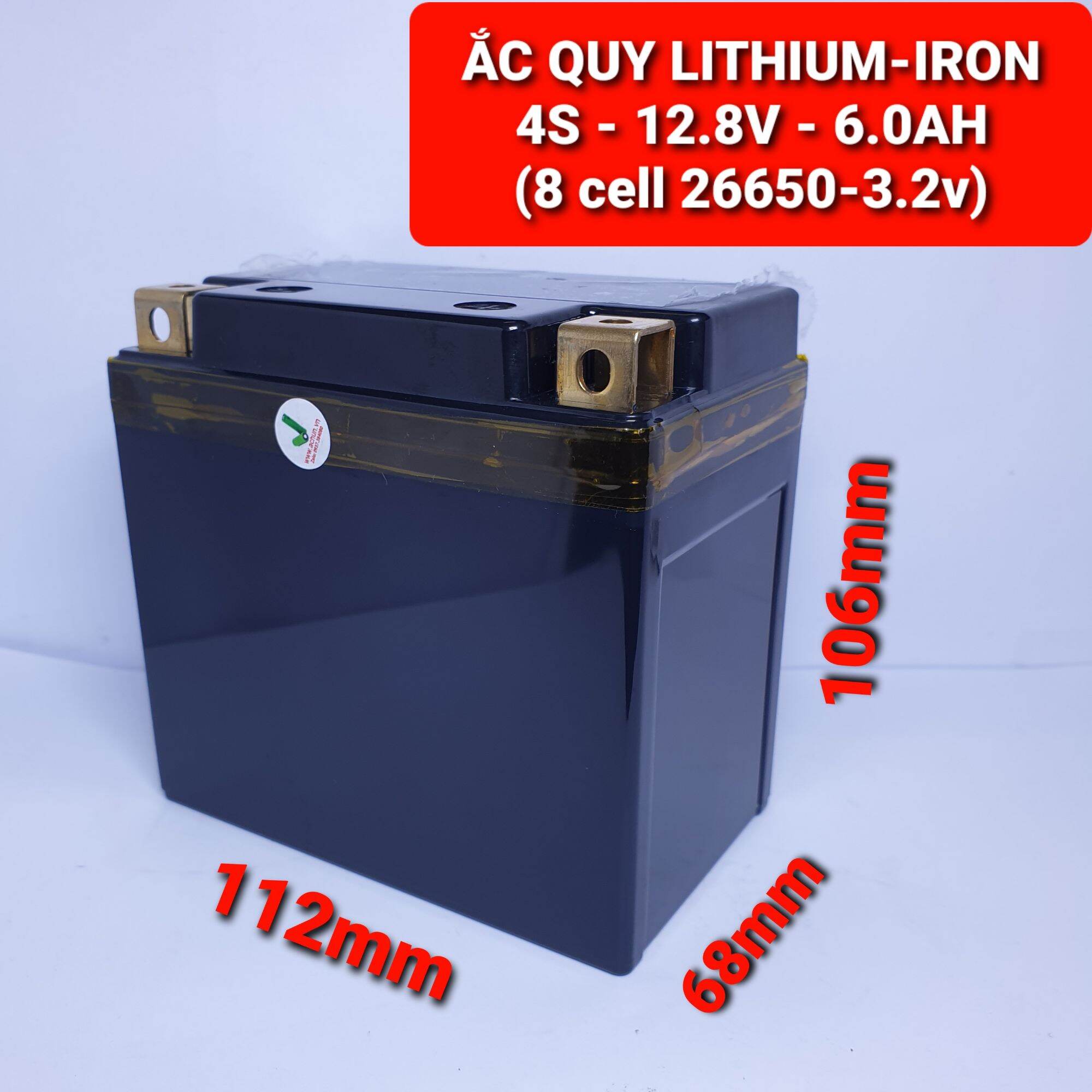 Achun.vn - YT5 - ẮC QUY LITHIUM SẮT 4S- 12.8V - 6.0AH - 8 Cell 26650- Khởi động xe máy