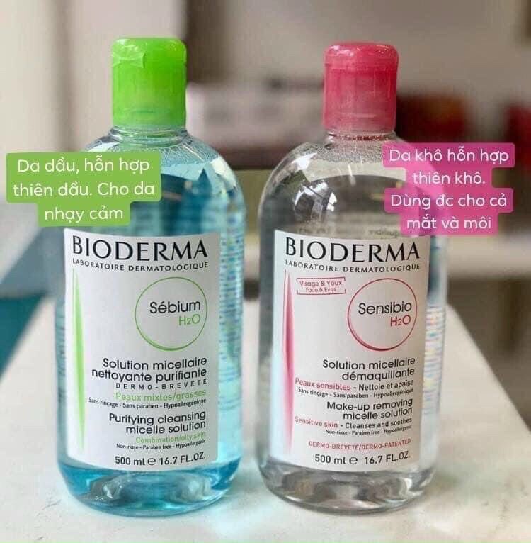 Nước tẩy trang bioderma hồng,xanh