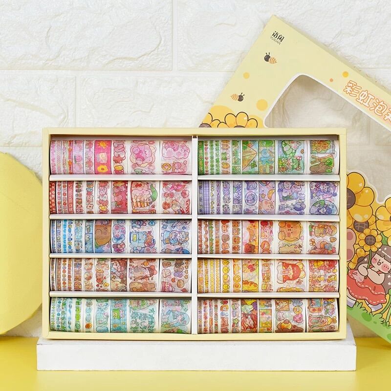 Hộp 100 Cuộn Washi Tape Dễ Thương (Có Tách Lẻ 20 Cuộn)