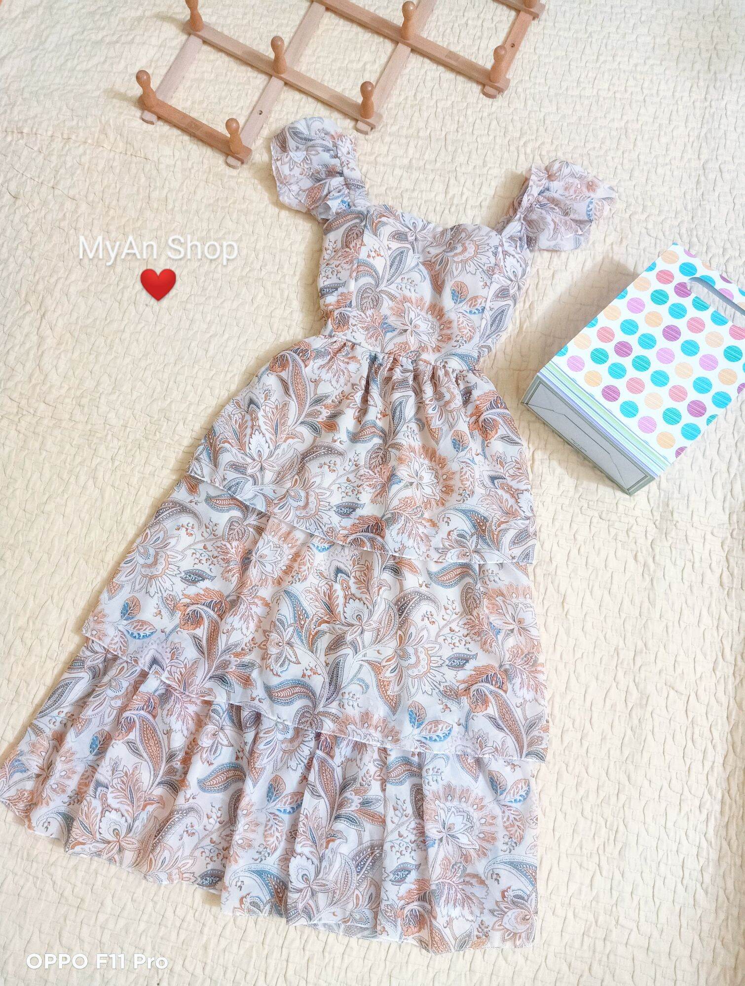 🌈 VÁY TƠ MAXI HOA 3 TẦNG ĐỆM NGỰC🍃