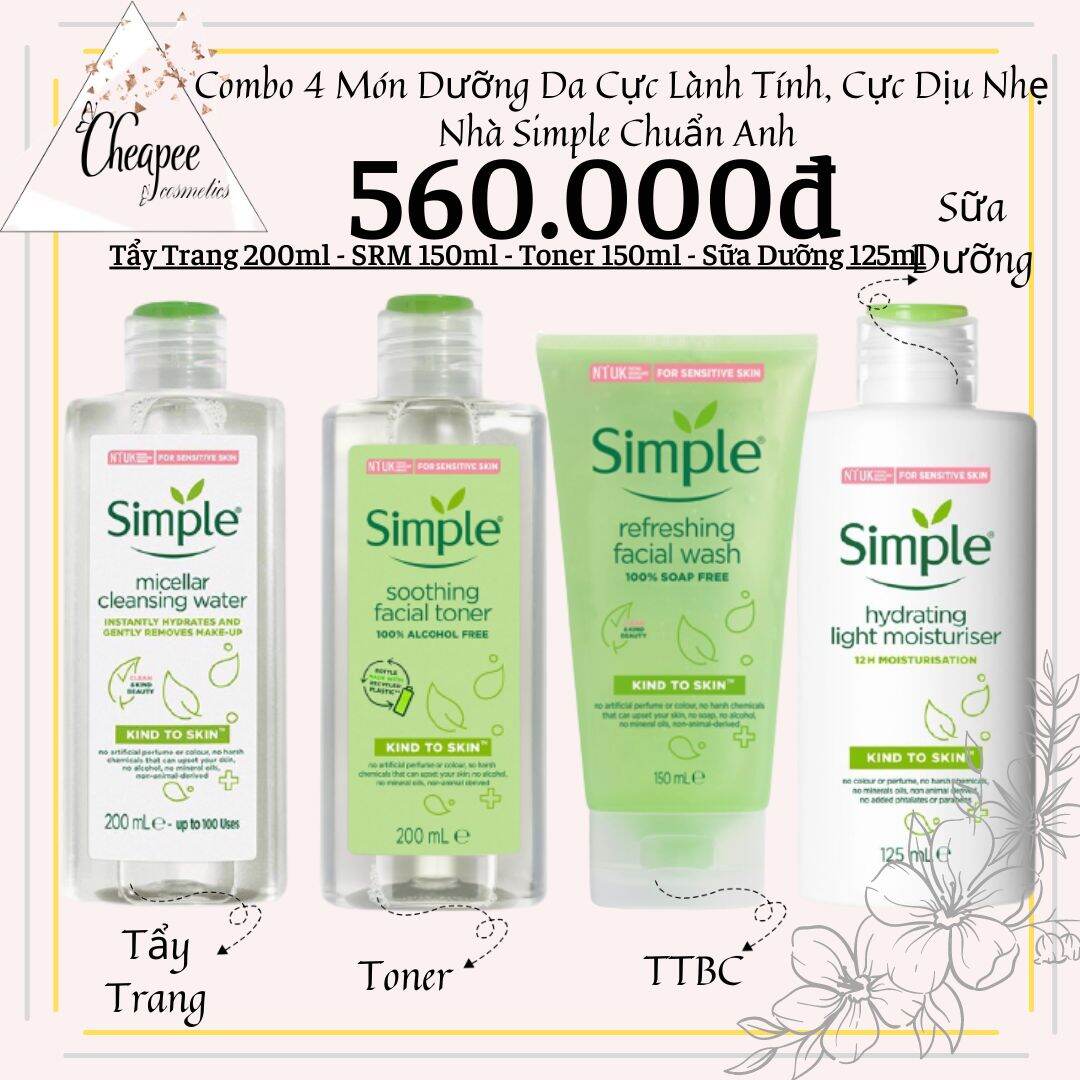 Combo 4 món dưỡng da nhà simple cực lành tính, dịu nhẹ kể cả da nhạy cảm nhất