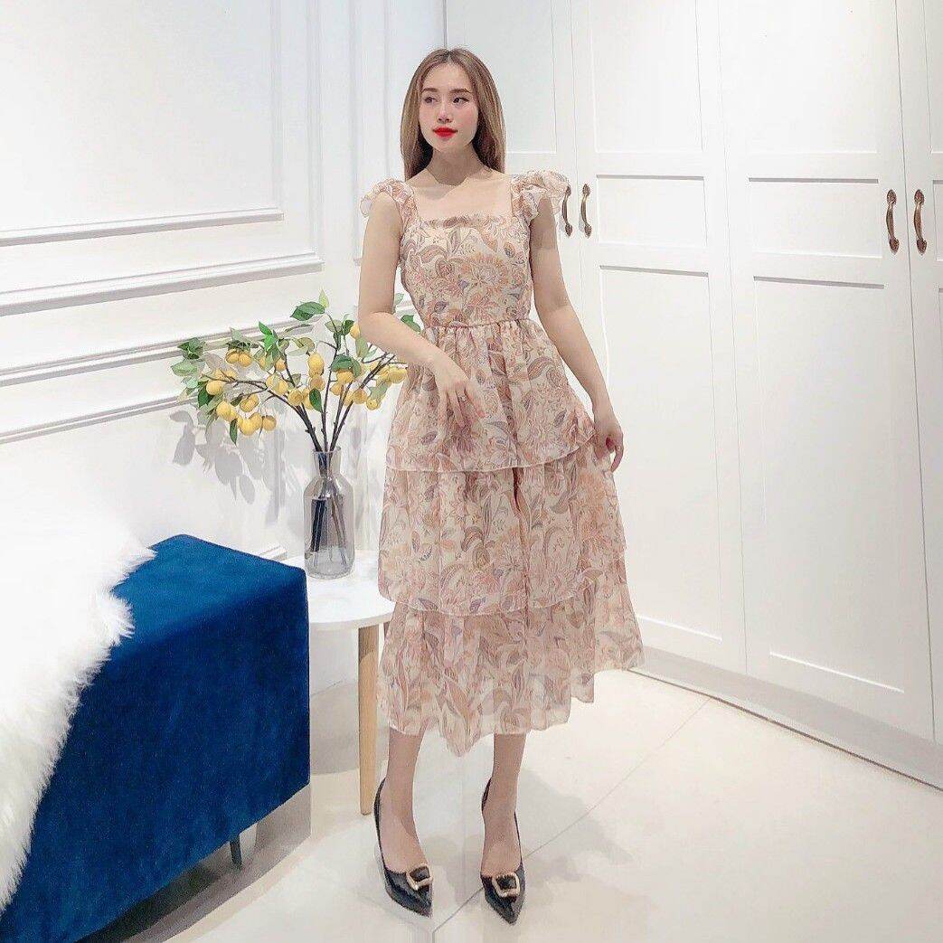 🌈 VÁY TƠ MAXI HOA 3 TẦNG ĐỆM NGỰC🍃