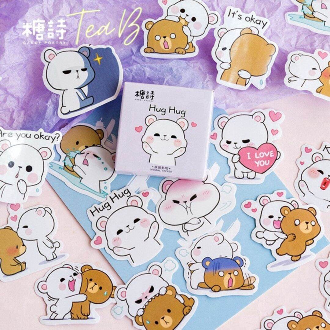 Bộ 45 sticker (miếng dán) hình gấu xinh xắn trang trí sổ nhật ký (Tea.B/ST07)