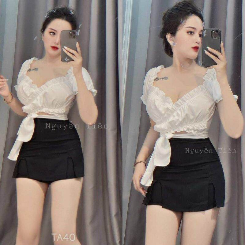 [HCM]ÁO KIỂU ĐẮP CHÉO DÂY CỘT EO
