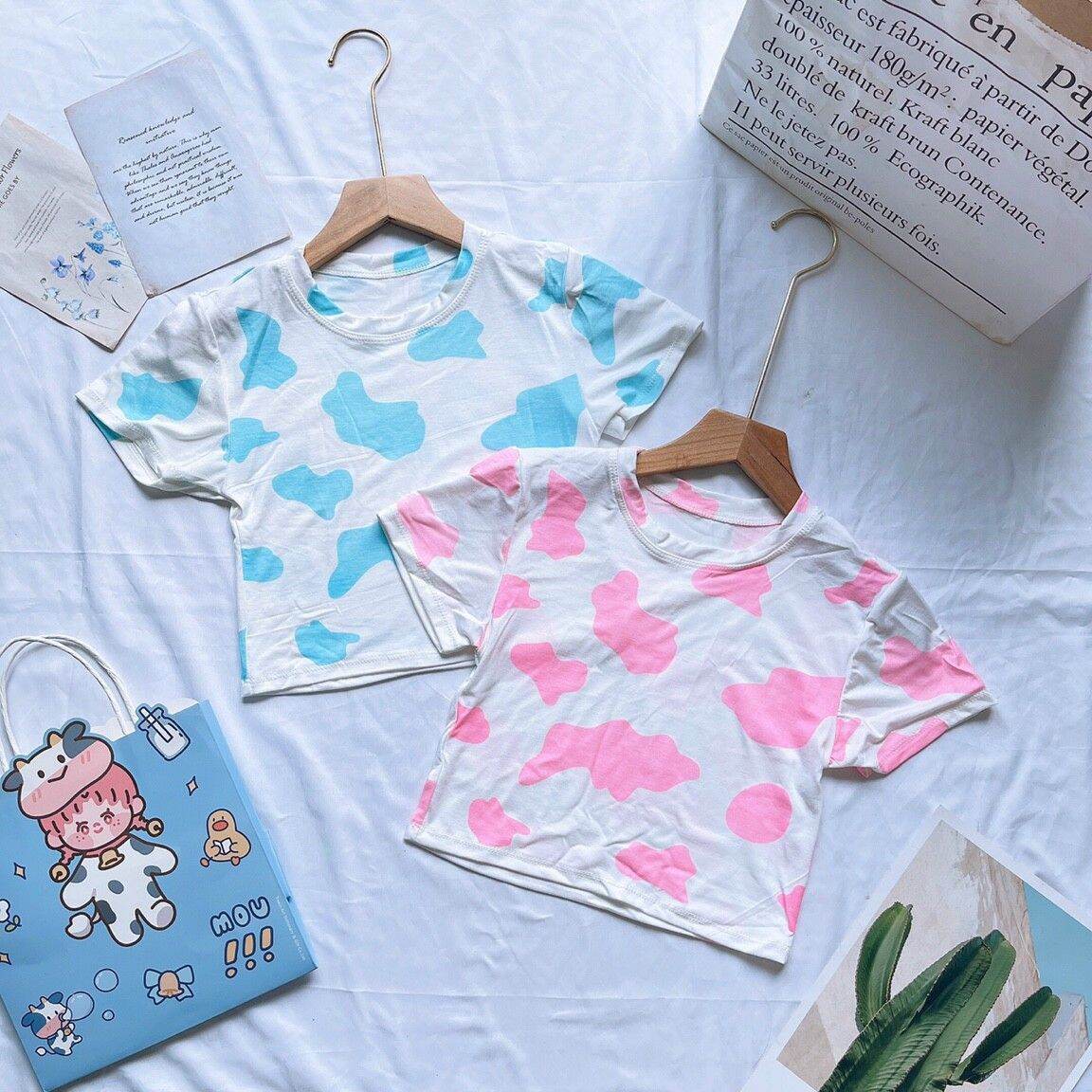 Áo croptop tay ngắn bò sữa 3 màu