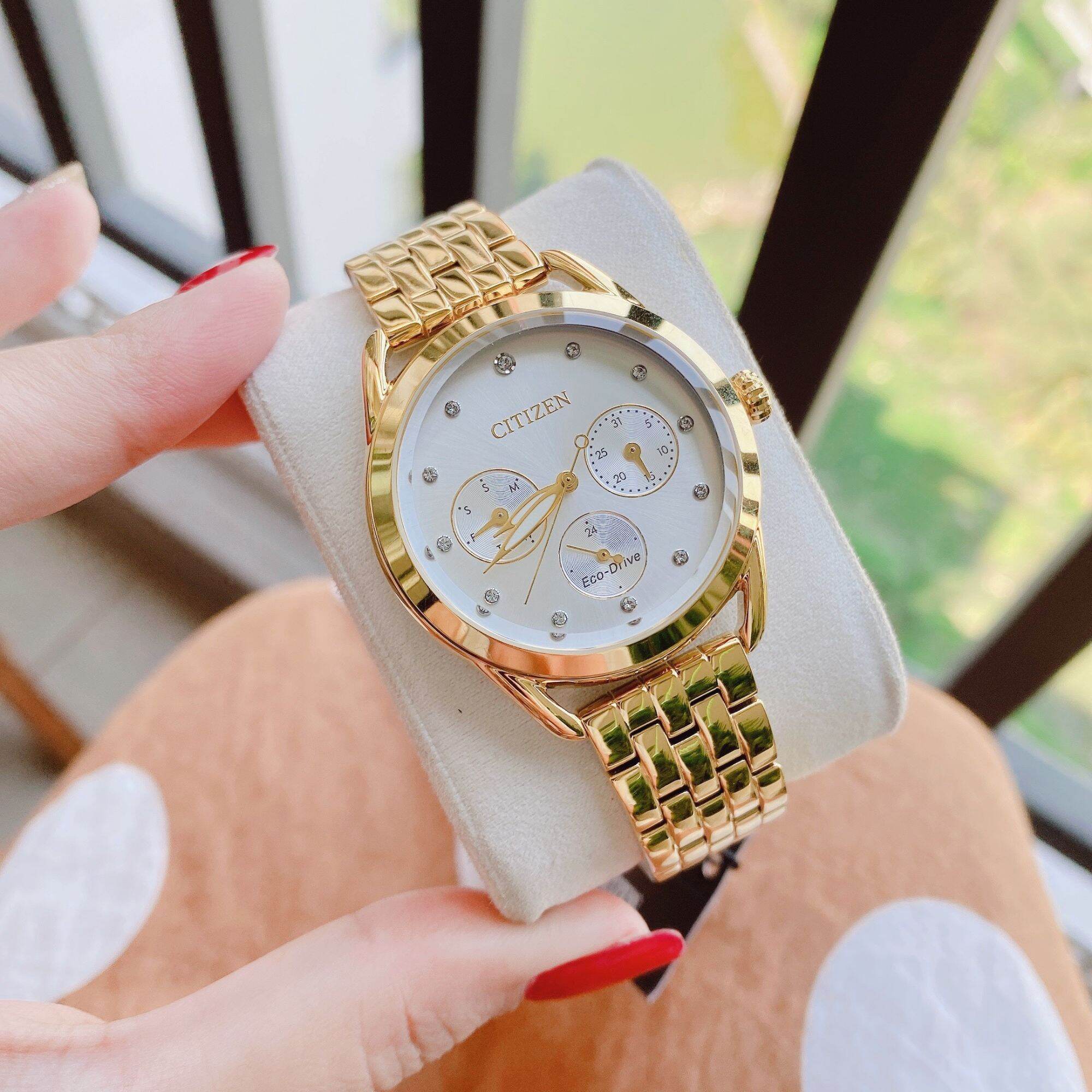 đồng hồ thời trang nữ cao cấp Citizen FD2052-58A máy pin năng lượng vỏ mạ vàng sang trọng