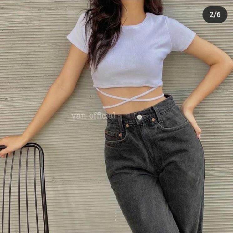 [HCM]ÁO CROPTOP DÂY QUẤN EO