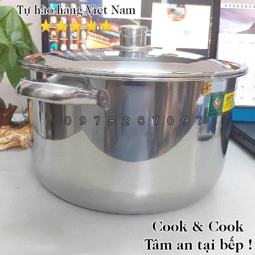 Nồi inox 5, 10, 15, 20 lít cao cấp sử dụng trên bếp từ, nồi luộc gà, nấu súp canh...