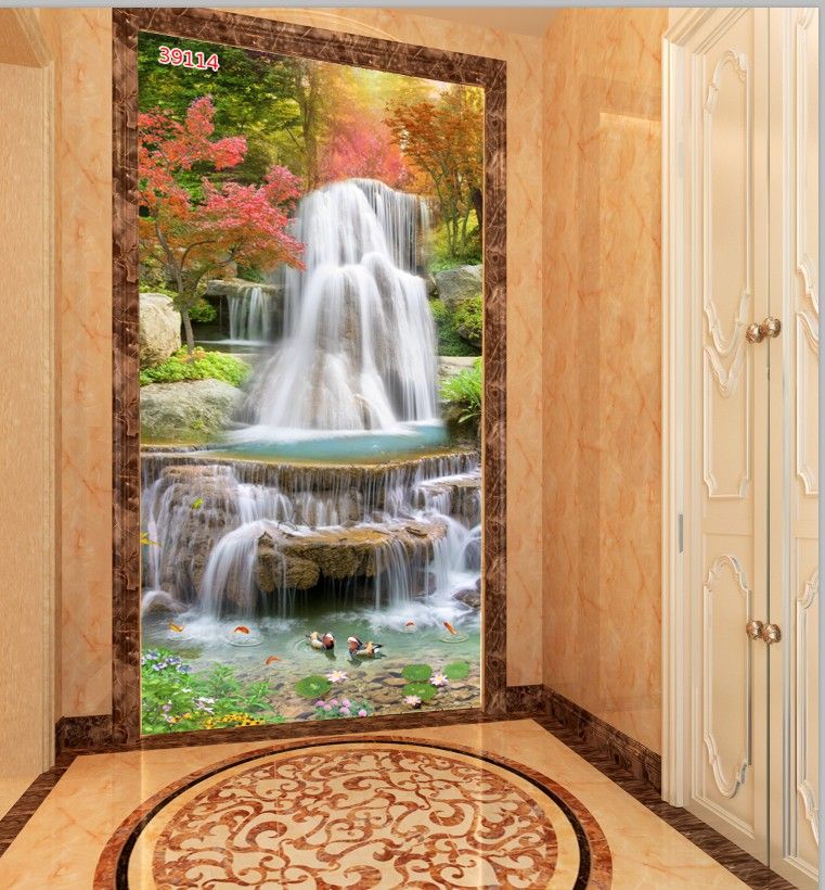 Tranh dán tường 3D, tranh sơn thủy khổ dọc trang trí phòng khách, phòng ngủ