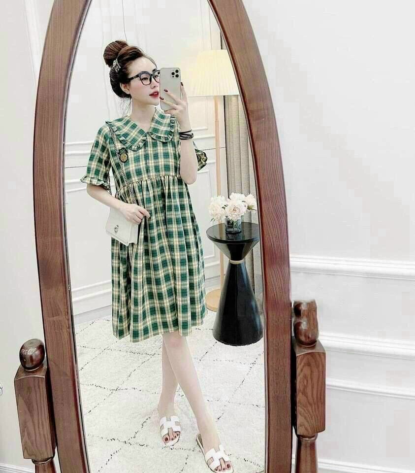 [HCM]Đầm babydoll sơ mi sọc siêu dễ thương