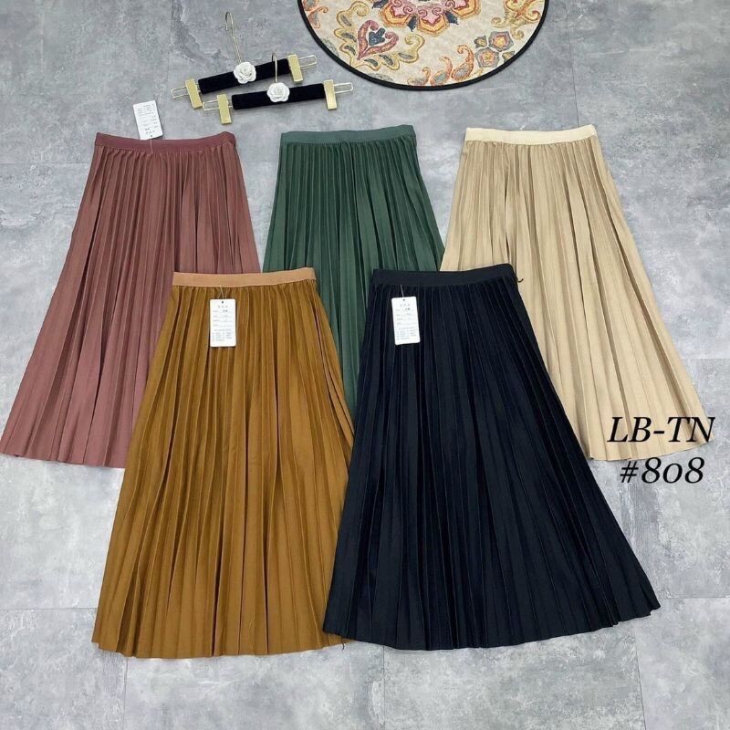 Chân váy xếp ly dài ánh nhũ hàng qc l1