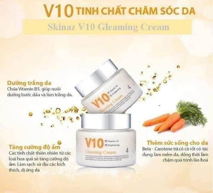 Kem Dưỡng Trắng Da V10 Skinaz 50Ml - Hàn Quốc Nâng Tone Da Mờ Thâm Nám