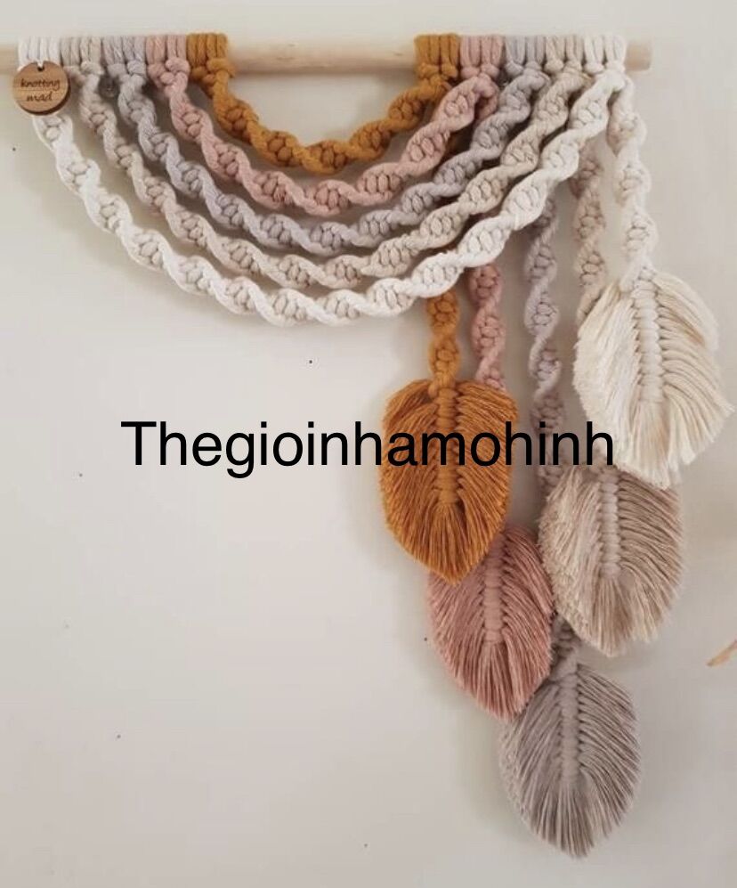Cành treo macrame chiếc lá trang trí, decor không gian sống