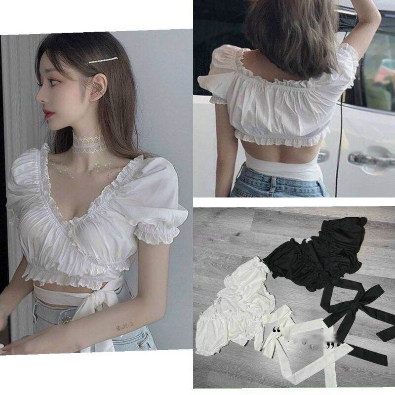 Áo kiểu đắp chéo dây cột eo