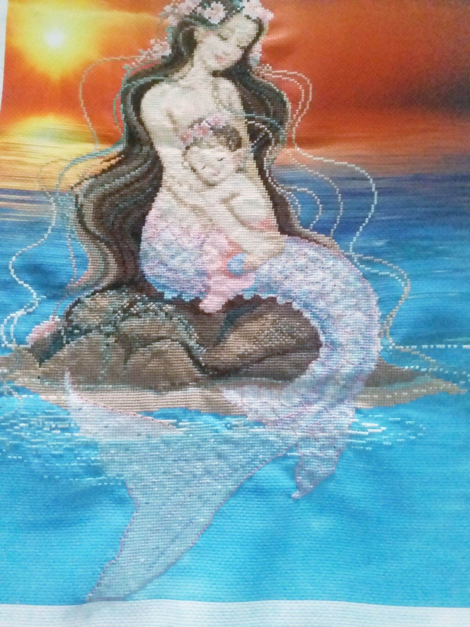 Tranh Thêu Tay Tình Mẫu Tử Mẹ Con Nàng Tiên Cá 6D - Tranh Thêu Thành Phẩm  Đã Đóng Khung | Lazada.Vn