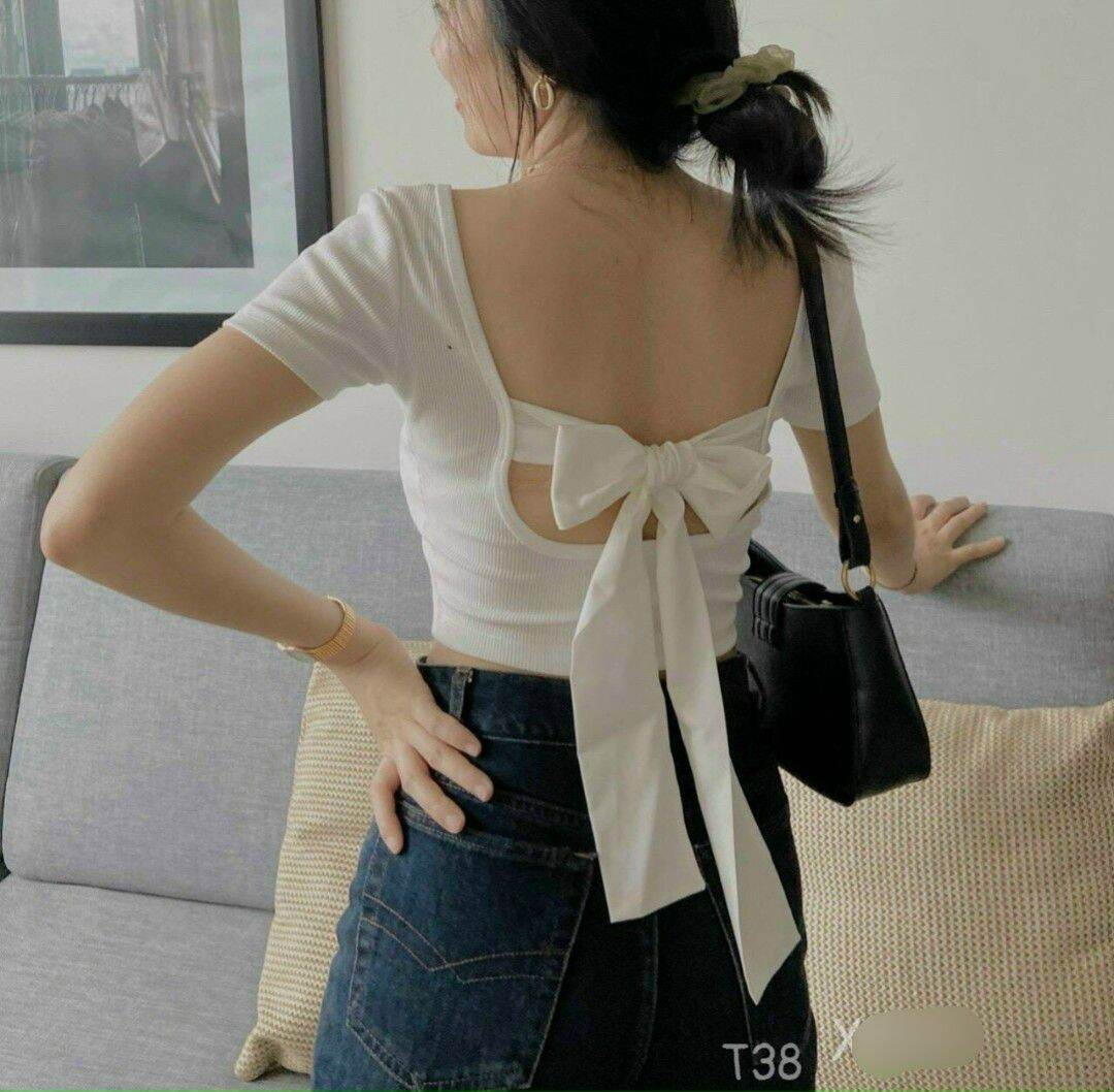 [HCM]ÁO THUN CROPTOP CỘT NƠ LƯNG