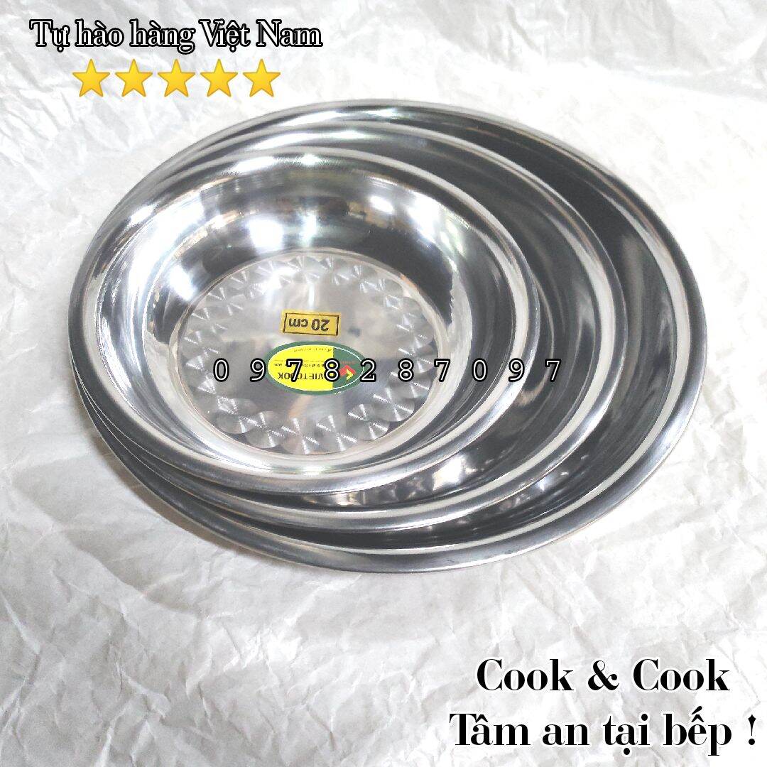khay tròn inox, mâm tròn inox đủ size 20, 22, 24, 26, 28, 30 cm đựng hoa quả, thực phẩm... cao cấp không rỉ Vietcook
