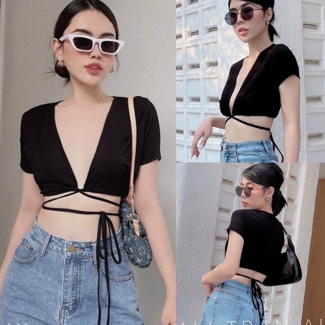 [HCM]ÁO THUN KIỂU DÂY QUẤN EO( Mặc đc 2 kiểu)
