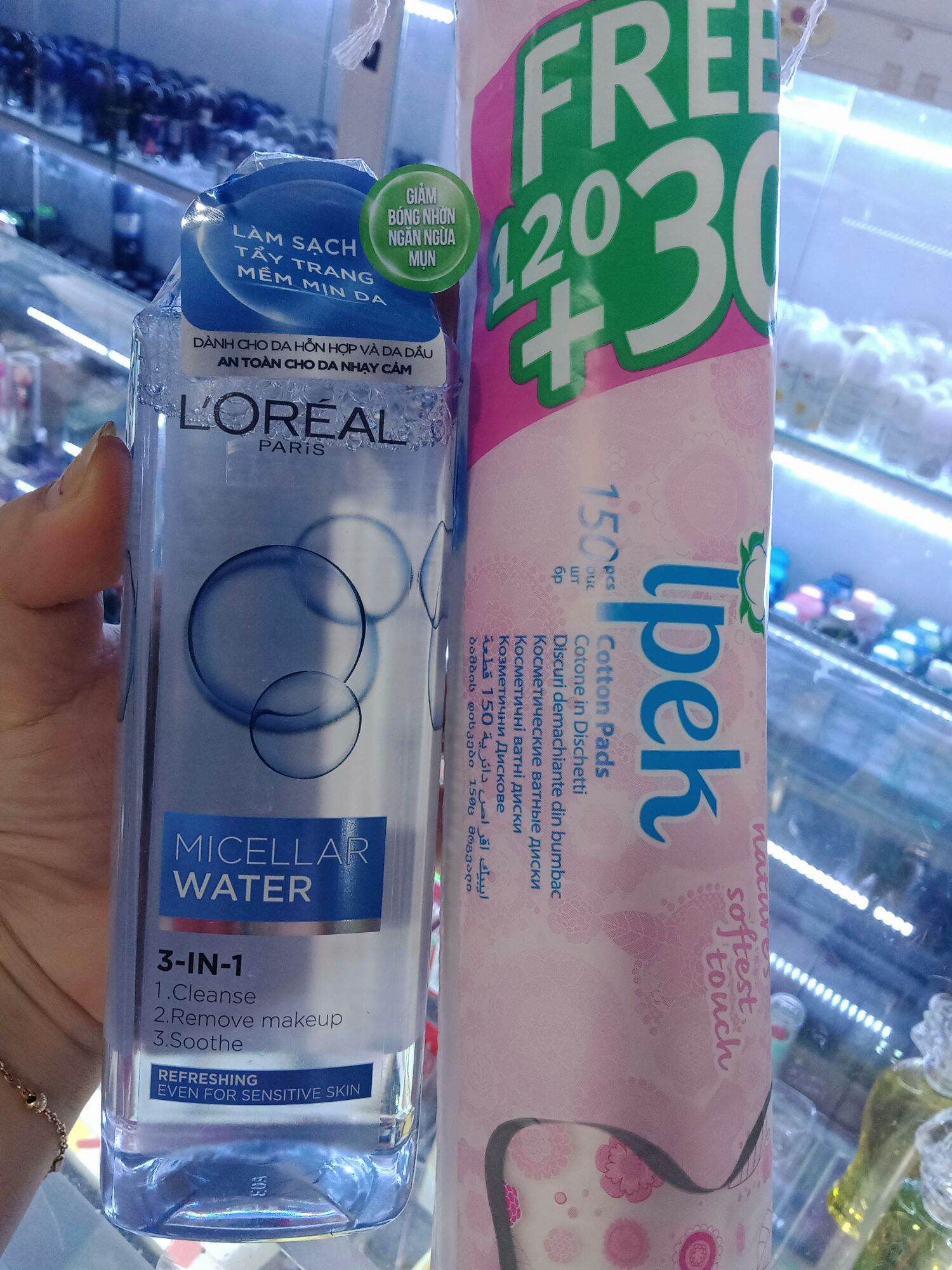 [HCM]Combo nước Tẩy Trang Loreal và bông tẩy trang ipek