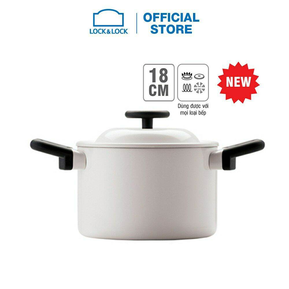Nồi decor lock&lock 18cm 2 tay cầm lde1182ih màu trắng