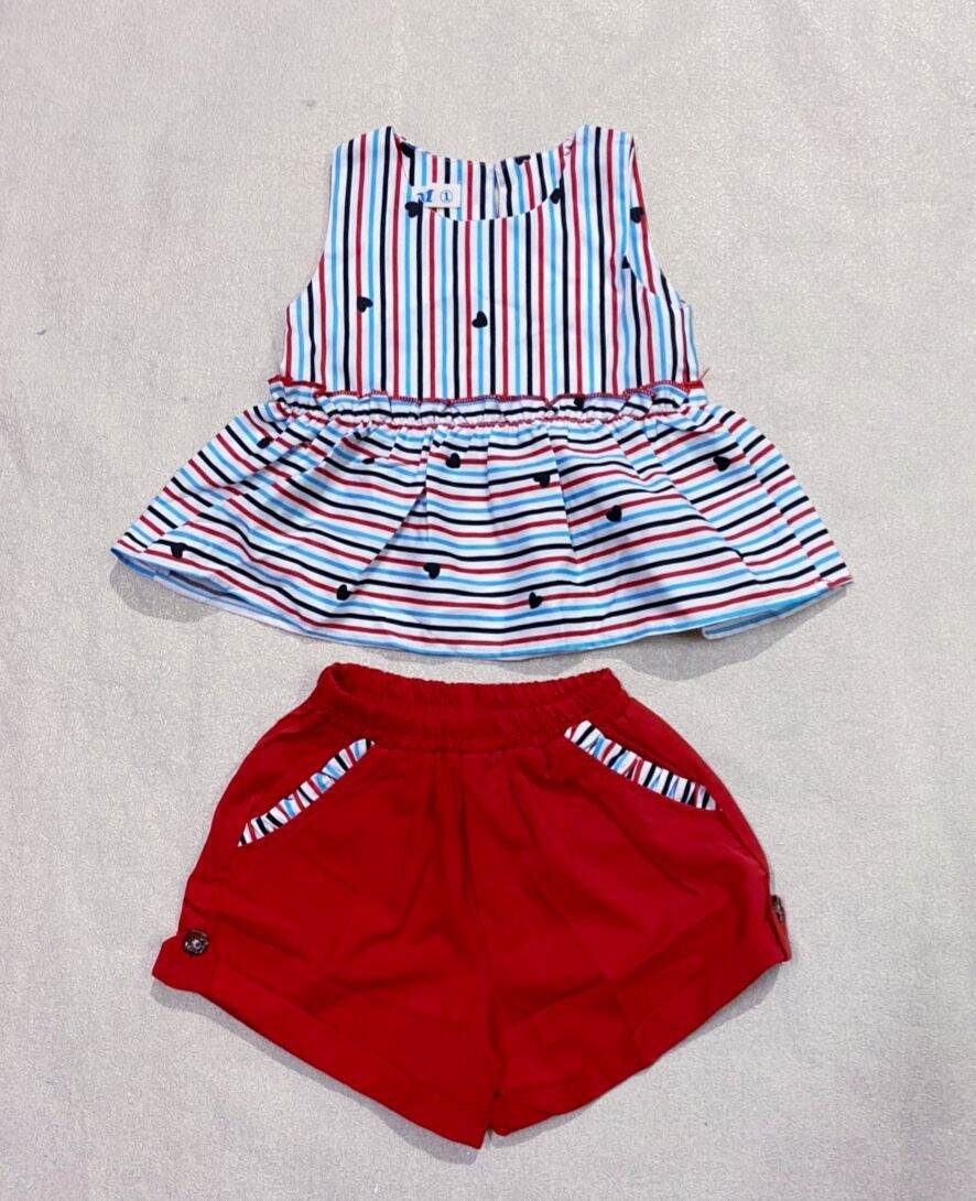 Sét bộ áo sọc xòe quần short cho bé gái