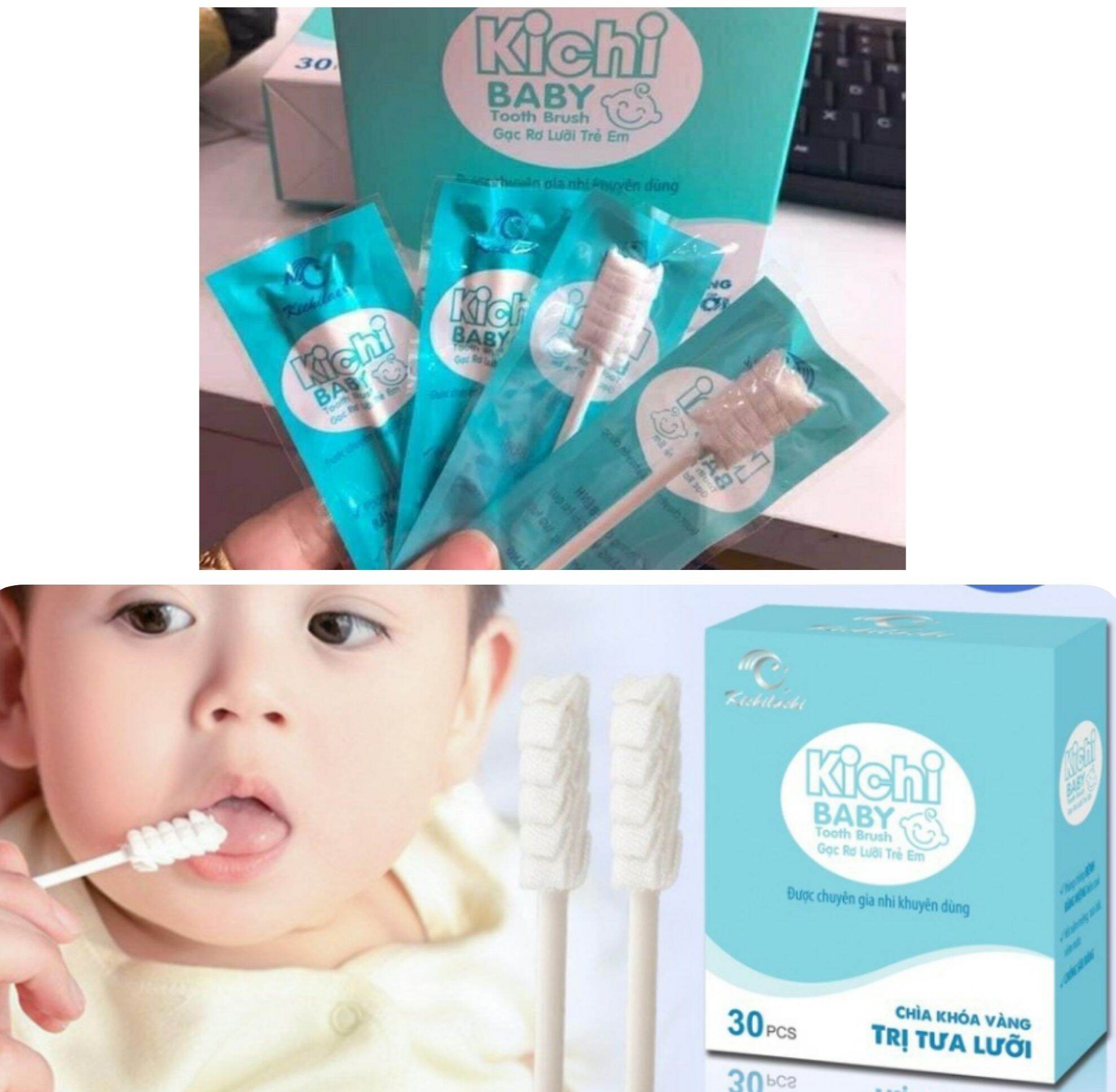 5 - 30 Que gạc rơ lưỡi , tưa lưỡi Kichilachi Kichi - Vệ sinh răng miệng cho bé KC HOTT
