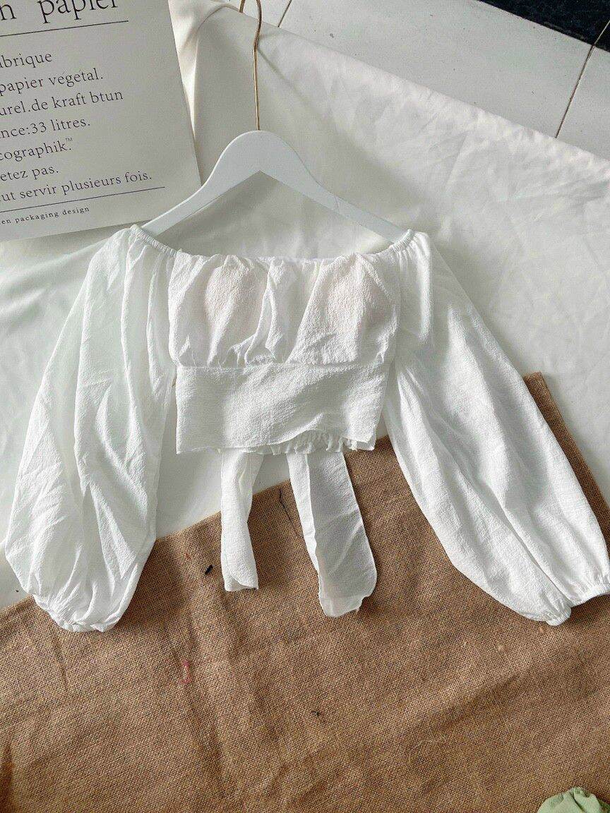 [HCM]ÁO KIỂU CROPTOP TAY PHỒNG HỞ LƯNG