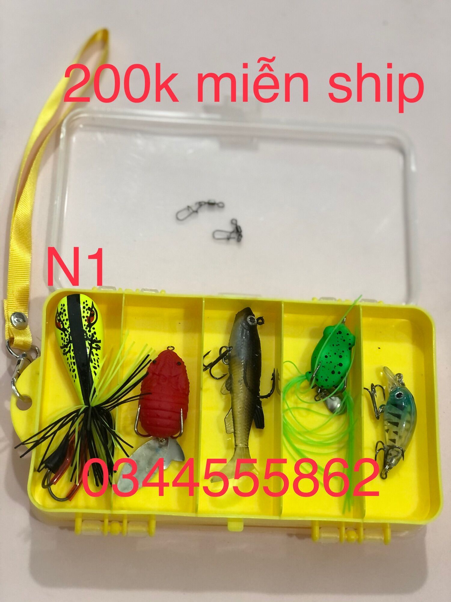 Hộp mồi 2 tầng kèm 5 mồi câu lure loac, sộp ....