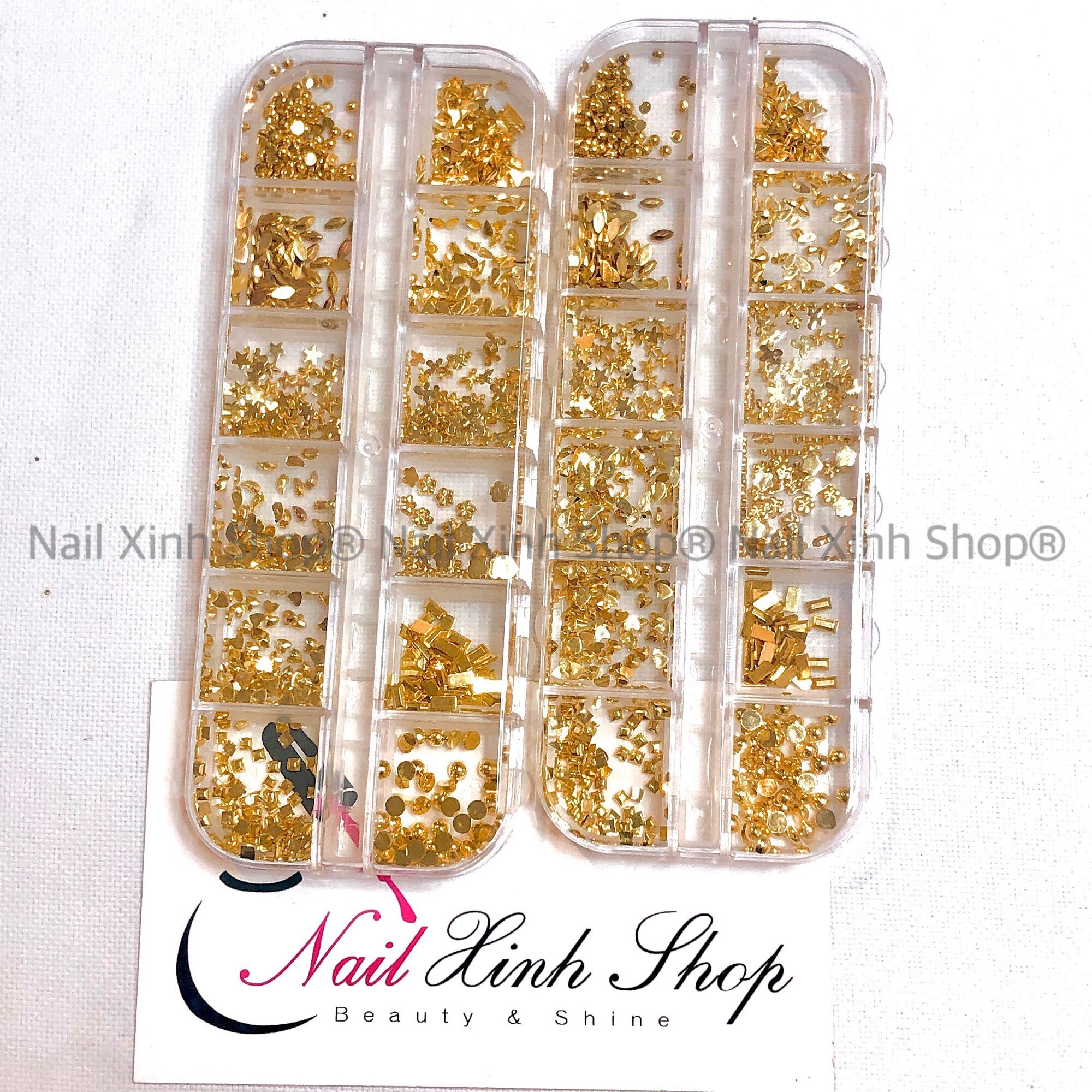 [Hcm]Khay 12 Ô Phụ Kiện Nail Trang Trí Móng Tay Cao Cấp (Phụ Kiện Nail Kim Loại Mix)