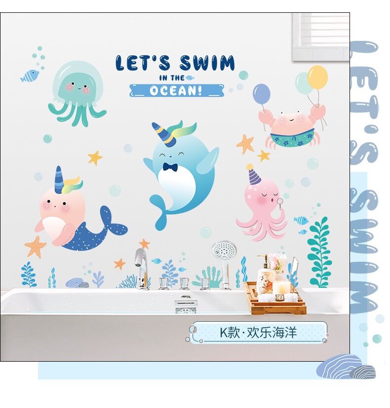 Decal tranh dán tường cá heo baby mới