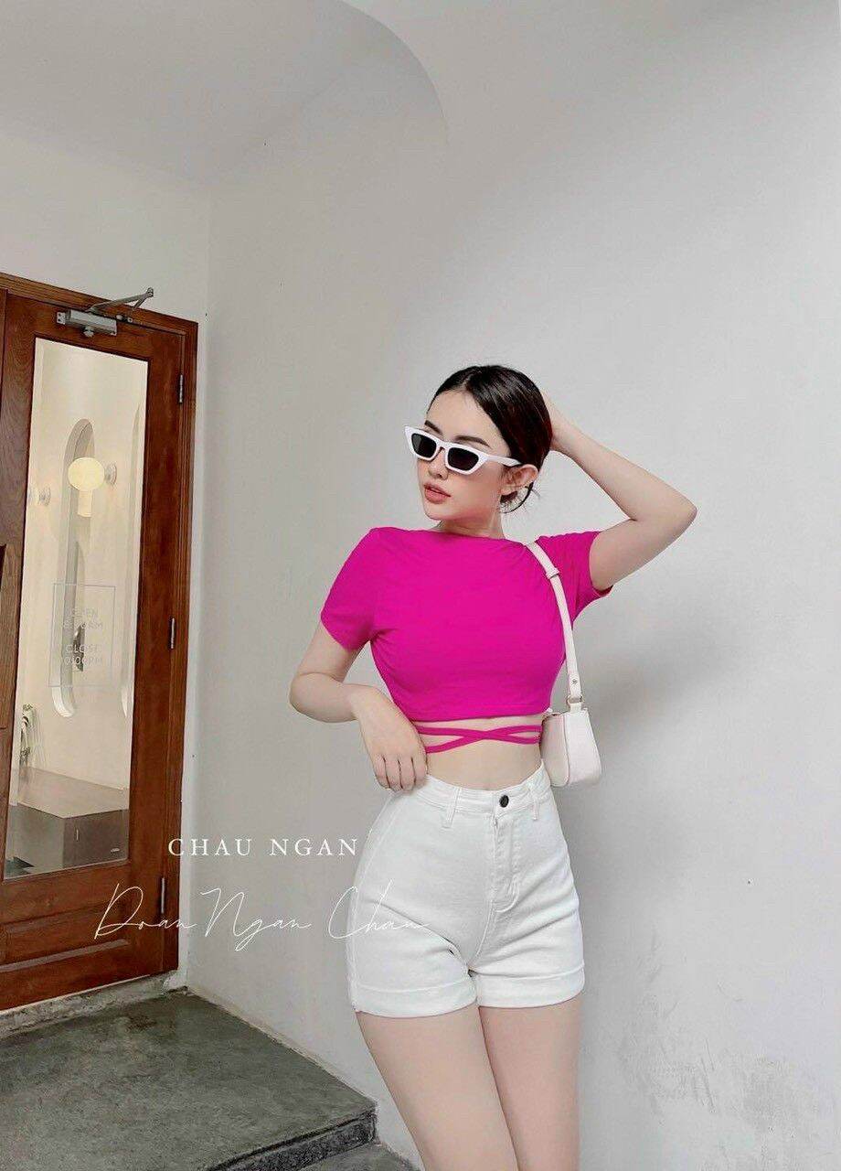 [HCM]ÁO CROPTOP DÂY QUẤN EO