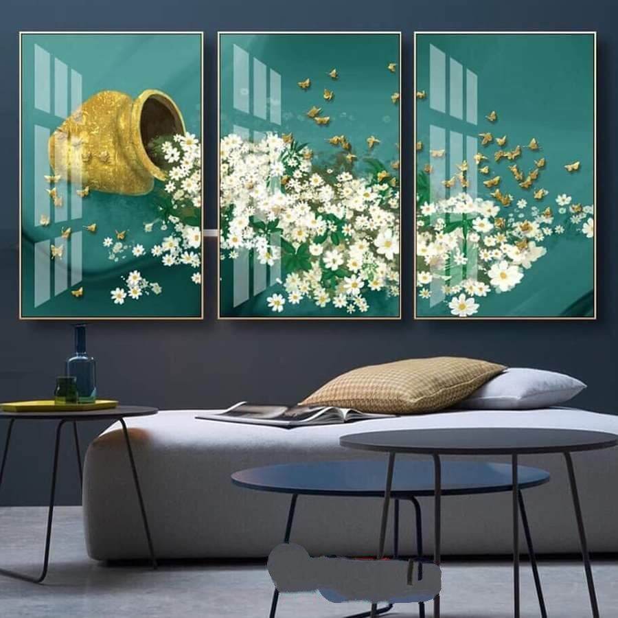 [HCM] Bộ 3 Tranh treo tường gỗ tráng gương sang trọng 015
