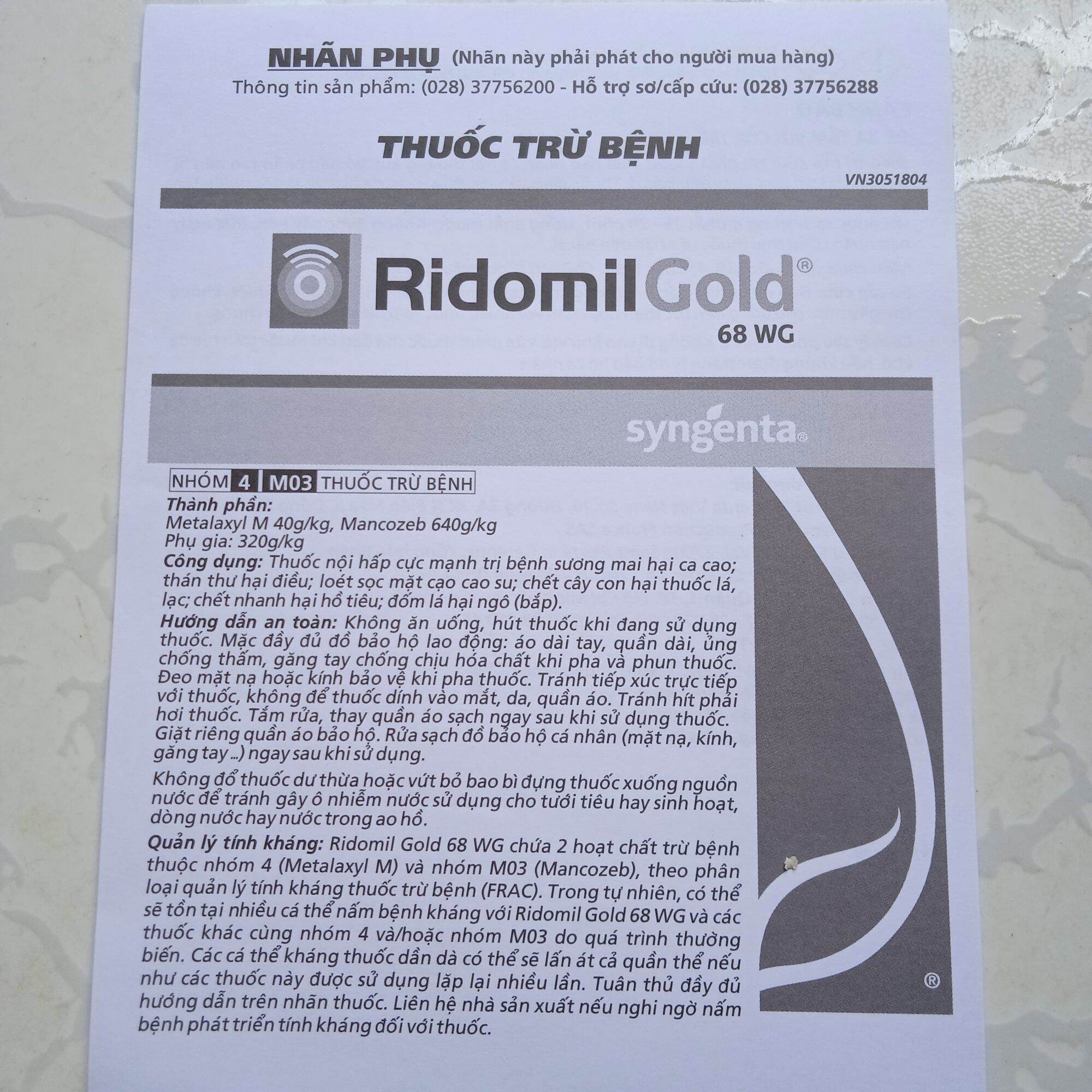 Thuốc trừ bệnh ridomil gold 68wg